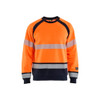 BLAKLADER 3088 Multinorm Sweater Orange / Navy blue (Men) in Cotton – product display image; Features Inherent flame resistant; Antistatic quality; Soft, brushed inner; Wide reflectors