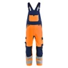 BLAKLADER 2663 High Vis Regular Fit Bib Overall Orange / Navy blue (Men) in Cotton with Kneepad Pockets – product display image; Application Hi-Vis, Holster Pockets false, Kneepad Pockets true, Features CORDURA® reinforced knee pad pockets; Water re…