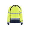 BLAKLADER 3088 Multinorm Sweater Hi-Vis Yellow / Navy Blue (Men) in Inherent Flame-Resistant Fleece – product display image; Features Inherent flame resistant; Antistatic quality; Soft, brushed inner