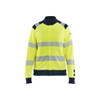 BLAKLADER 3471 Multinorm Sweater Hi-Vis Yellow / Navy Blue (Women) in Inherent Flame-Resistant Fleece – product display image; Features Inherent flame resistant; Antistatic quality; Ideal second layer; Soft, brushed inner