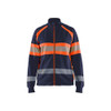 BLAKLADER 3505 High Vis Sweater Navy blue / Orange (Women) in Cotton French Terry 320 gsm – product display image; Application Hi-Vis, Features Hi-vis panels; Wide reflectors