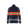 BLAKLADER 3505 High Vis Sweater Navy blue / Orange (Women) in Cotton French Terry 320 gsm – front view; Application Hi-Vis, Features Hi-vis panels; Wide reflectors
