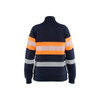 BLAKLADER 3472 Multinorm Sweater Navy blue / Orange (Women) in Cotton – front view; Features Inherent flame resistant; Antistatic quality; Soft, brushed inner; Wide reflectors