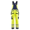 BLAKLADER 2626 High Vis Relaxed Fit Bib Overall Hi-Vis Yellow / Navy Blue (Men) in Polyester with Holster Pockets and Kneepad Pockets – front view; Holster Pockets true, Features 4-way stretch; CORDURA® reinforced tool pockets; CORDURA® stretch rein…