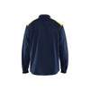 BLAKLADER 3238 Multinorm Shirt Navy Blue / Hi-Vis Yellow (Men) in Flame Resistant Shirt Fabric – front view; Features Inherent flame resistant; Antistatic quality; Metal free