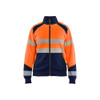 BLAKLADER 3508 High Vis Sweater Orange / Navy blue (Women) in Polyester Jersey – product display image; Application Hi-Vis, Features Soft, brushed inner; Kangaroo pocket; Wide reflectors