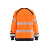 BLAKLADER 3454 Multinorm Sweater Orange / Navy blue (Women) in Cotton – front view; Features Inherent flame resistant; Antistatic quality; Soft, brushed inner; Wide reflectors