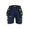 BLAKLADER 7175STRIKER Craftsman Short Dark Navy Blue / Hi-Vis Yellow (Women) in 2-Way Stretch CORDURA Cotton Twill with Holster Pockets (Stretch panels; Detachable tool pockets; Ventilating mesh panels; Raised waist at the back) – product display im…