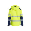 BLAKLADER 4400 High Vis Softshell Jacket Hi-Vis Yellow / Navy Blue (Men) in Waterproof 4-Way Stretch Softshell – front view; Features 3-layer softshell; Breathable; Detachable hood; Light lined, Stretch true