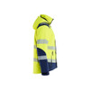 BLAKLADER 4400 High Vis Softshell Jacket Hi-Vis Yellow / Navy Blue (Men) in Waterproof 4-Way Stretch Softshell – side view; Features 3-layer softshell; Breathable; Detachable hood; Light lined, Stretch true