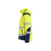 BLAKLADER 4400 High Vis Softshell Jacket Hi-Vis Yellow / Navy Blue (Men) in Waterproof 4-Way Stretch Softshell – alternate side view; Features 3-layer softshell; Breathable; Detachable hood; Light lined, Stretch true