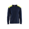 BLAKLADER 3483 Flame Resistant T-Shirt Navy Blue / Hi-Vis Yellow (Men) in Inherent Flame Resistant Jersey – product display image; Holster Pockets false, Features Inherent flame resistant; Antistatic quality; UV protected