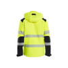 BLAKLADER 4400 High Vis Softshell Jacket Hi-Vis Yellow / Black (Men) in Waterproof 4-Way Stretch Softshell – front view; Features 3-layer softshell; Breathable; Detachable hood; Light lined, Stretch true