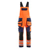 BLAKLADER 2626 High Vis Relaxed Fit Bib Overall Orange / Navy blue (Men) in Polyester with Holster Pockets and Kneepad Pockets – product display image; Application Hi-Vis, Holster Pockets true, Features 4-way stretch; CORDURA® reinforced tool pocket…