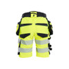 BLAKLADER 7020 High Vis Short Hi-Vis Yellow / Black (Women) in Polyester with Holster Pockets (4-way stretch; Detachable tool pockets; CORDURA® reinforced tool pockets; Body-hugging fit) – front view; Holster Pockets true, Kneepad Pockets false