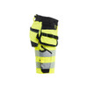 BLAKLADER 7020 High Vis Short Hi-Vis Yellow / Black (Women) in Polyester with Holster Pockets (4-way stretch; Detachable tool pockets; CORDURA® reinforced tool pockets; Body-hugging fit) – side view; Holster Pockets true, Kneepad Pockets false