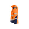 BLAKLADER 4400 High Vis Softshell Jacket Orange / Navy blue (Men) in Waterproof 4-Way Stretch Softshell – alternate side view; Application Hi-Vis, Features 3-layer softshell; Breathable; Detachable hood; Light lined, Stretch true