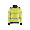 BLAKLADER 3461 Multinorm Sweater Hi-Vis Yellow / Navy Blue (Men) in Inherent Flame-Resistant Fleece – product display image; Features Inherent flame resistant; Antistatic quality; Soft, brushed inner; Metal free