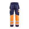 BLAKLADER 1794 High Vis Trouser Navy blue / Orange (Men) in Heavyweight Cotton Twill 370 gsm with Holster Pockets and Kneepad Pockets – front view; Application Craftsman, Holster Pockets true