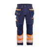 BLAKLADER 1794 High Vis Regular Fit Trouser Navy blue / Orange (Men) in Heavyweight Cotton Twill 370 gsm with Holster Pockets and Kneepad Pockets – product display image; Application Craftsman, Holster Pockets true, Features Stretch panels; CORDURA®…