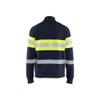 BLAKLADER 3462 Multinorm Sweater Navy Blue / Hi-Vis Yellow (Men) in Inherent Flame-Resistant Fleece – front view; Features Inherent flame resistant; Antistatic quality; Soft, brushed inner; Metal free