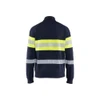BLAKLADER 3462 Multinorm Sweater Navy Blue / Hi-Vis Yellow (Men) in Inherent Flame-Resistant Fleece – front view; Features Inherent flame resistant; Antistatic quality; Soft, brushed inner; Metal free