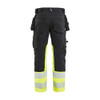 BLAKLADER 1130 High Vis Trouser Black / Hi-Vis Yellow in 2-Way Stretch CORDURA Cotton Twill with Holster Pockets and Kneepad Pockets – front view; Holster Pockets true, Stretch false