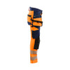 BLAKLADER 7022 High Vis Trouser Orange / Navy blue (Women) in Polyester with Holster Pockets and Kneepad Pockets – side view; Application Hi-Vis, Holster Pockets true, Features 4-way stretch; Detachable tool pockets; CORDURA® reinforced tool pockets…