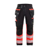BLAKLADER 1794 High Vis Regular Fit Trouser Black / Hi-Vis Red (Men) in Heavyweight Cotton Twill 370 gsm with Holster Pockets and Kneepad Pockets – product display image; Application Craftsman, Holster Pockets true, Features Stretch panels; CORDURA®…
