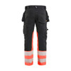 BLAKLADER 1130 High Vis Regular Fit Trouser Black / Hi-Vis Red (Men) in 2-Way Stretch CORDURA Cotton Twill with Holster Pockets and Kneepad Pockets – front view; Holster Pockets true, Features 2-way stretch; Stretch panels; CORDURA® stretch reinforc…