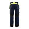 BLAKLADER 1555 Craftsman Regular Fit Trouser Dark Navy Blue / Hi-Vis Yellow (Men) in Durable PolyCotton Twill 300 gsm with Holster Pockets and Kneepad Pockets – front view; Holster Pockets true, Features CORDURA® stretch reinforced knee pad pockets;…
