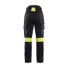 BLAKLADER 7107 Craftsman Regular Fit Trouser Black / Hi-Vis Yellow (Women) in Inherent Flame-Resistant Ripstop with Kneepad Pockets – front view; Holster Pockets false, Kneepad Pockets true, Features Inherent flame resistant; Antistatic quality; Wat…
