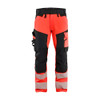 BLAKLADER 1124 High Vis Trouser Hi-Vis Red / Black in Polyester with Holster Pockets and Kneepad Pockets – product display image; Holster Pockets true, Stretch false
