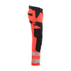 BLAKLADER 1124 High Vis Trouser Hi-Vis Red / Black (Men) in Polyester with Holster Pockets and Kneepad Pockets – side view; Holster Pockets true, Features 4-way stretch; CORDURA® reinforced knee pad pockets; Pre-bent legs; Reinforced pockets