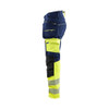 BLAKLADER 1125 High Vis Relaxed Fit Trouser Navy Blue / Hi-Vis Yellow (Men) in Polyester with Holster Pockets and Kneepad Pockets – alternate side view; Holster Pockets true, Features 4-way stretch; Detachable tool pockets; CORDURA® reinforced tool…