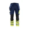 BLAKLADER 1125 High Vis Relaxed Fit Trouser Navy Blue / Hi-Vis Yellow (Men) in Polyester with Holster Pockets and Kneepad Pockets – product display image; Holster Pockets true, Features 4-way stretch; Detachable tool pockets; CORDURA® reinforced too…