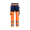 BLAKLADER 1703 High Vis Regular Fit Trouser Orange / Navy blue (Men) in Cotton with Kneepad Pockets – front view; Application Hi-Vis, Holster Pockets false, Kneepad Pockets true, Features CORDURA® reinforced knee pad pockets; Water repellent; Pre-be…
