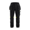 BLAKLADER 1418 Craftsman Trouser Black / Hi-Vis Yellow in Inherent Flame-Resistant Ripstop with Holster Pockets and Kneepad Pockets – product display image; Holster Pockets true, Stretch false