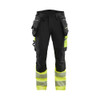 BLAKLADER 1125 High Vis Trouser Black / Hi-Vis Yellow in Polyester with Holster Pockets and Kneepad Pockets – product display image; Holster Pockets true, Stretch false