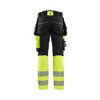 BLAKLADER 1125 High Vis Trouser Black / Hi-Vis Yellow in Polyester with Holster Pockets and Kneepad Pockets – front view; Holster Pockets true, Stretch false