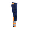 BLAKLADER 1708 High Vis Regular Fit Trouser Navy blue / Orange (Men) in Water-Repellent PolyCotton Twill 240 gsm with Kneepad Pockets – side view; Application Hi-Vis, Holster Pockets false, Kneepad Pockets true, Features CORDURA® reinforced knee pad…