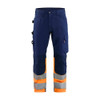 BLAKLADER 1708 High Vis Regular Fit Trouser Navy blue / Orange (Men) in Water-Repellent PolyCotton Twill 240 gsm with Kneepad Pockets – product display image; Application Hi-Vis, Holster Pockets false, Kneepad Pockets true, Features CORDURA® reinfor…