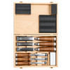 MHG MESSERSCHMIDT 131124.07 Carpenter Chisel Set – product display image; Polished, Chrome Vanadium Steel / Hornbeam, Features Polished Blades; Carpenter and Firmer Chisels; Hornbeam Handles; Arkansas Whetstone, Suitable Materials wood