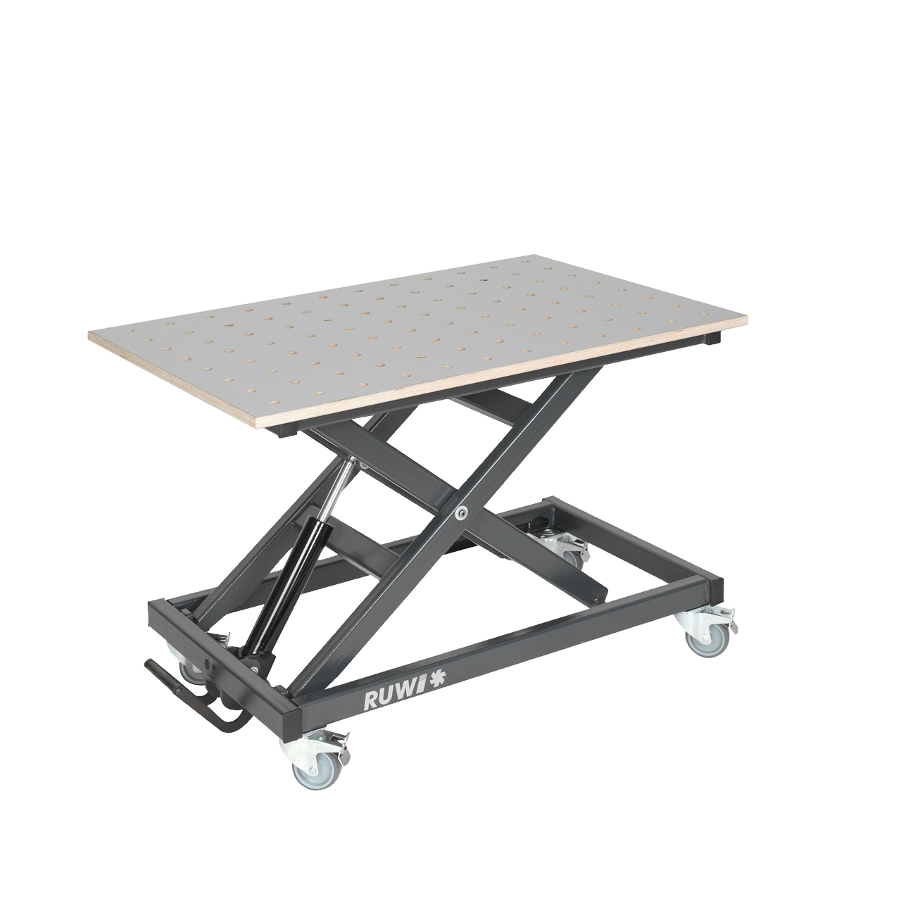 RUWI Lifting Table | 300kg Rated HPL Perforated Top with Ø20mm Hole for Woodworking, Carpentry and Cabinetmaking