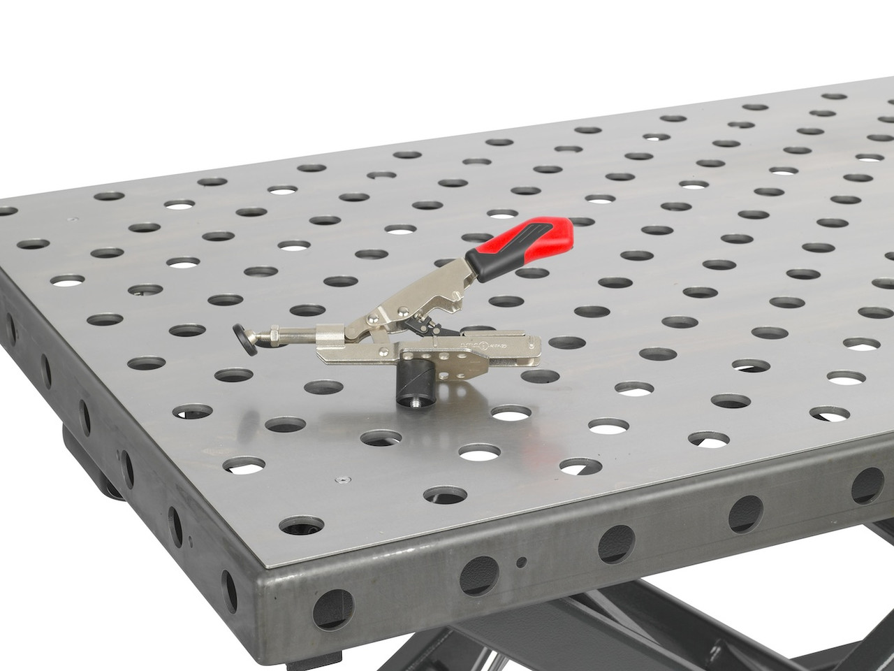 The RUWI Welding Lifting Table with a Perforated Plate featuring ø 28 mm holes is a versatile and robust solution for welding tasks. The RUWI Welding Lifting Table with a Perforated Plate featuring ø 28 mm holes is a versatile and robust solution for welding tasks.