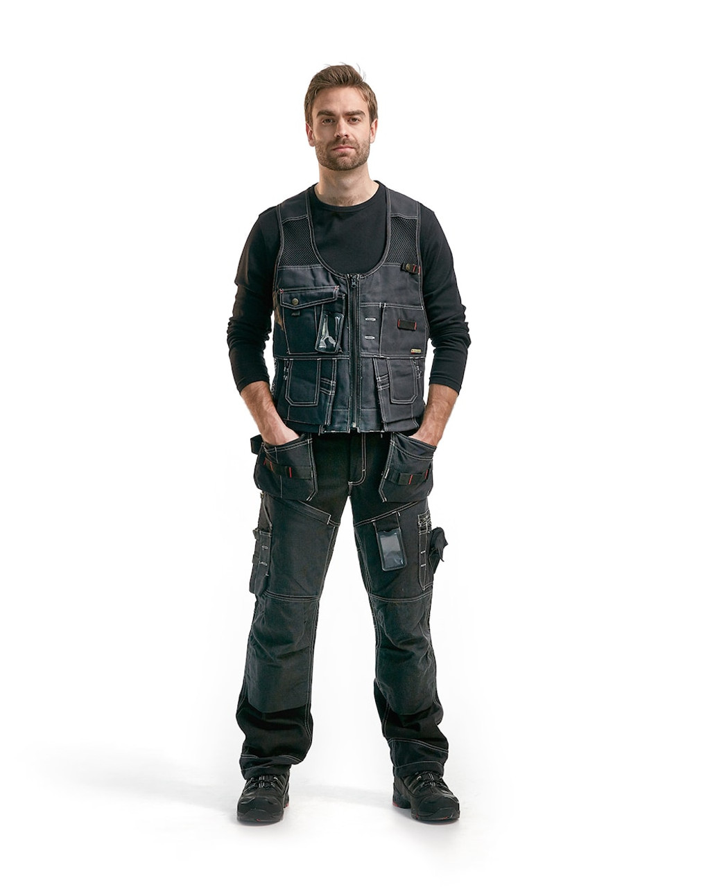BLAKLADER Durable Poly/Cotton Blend Black Tool Vest for Carpenters that have Holster Pockets  available in Australia and New Zealand