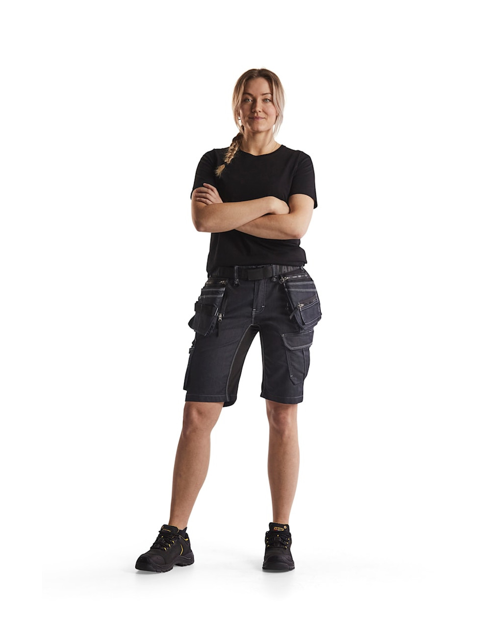 BLAKLADER Denim with Stretch Navy Blue Shorts for Woman Carpenters that have Holster Pockets  available in Australia and New Zealand