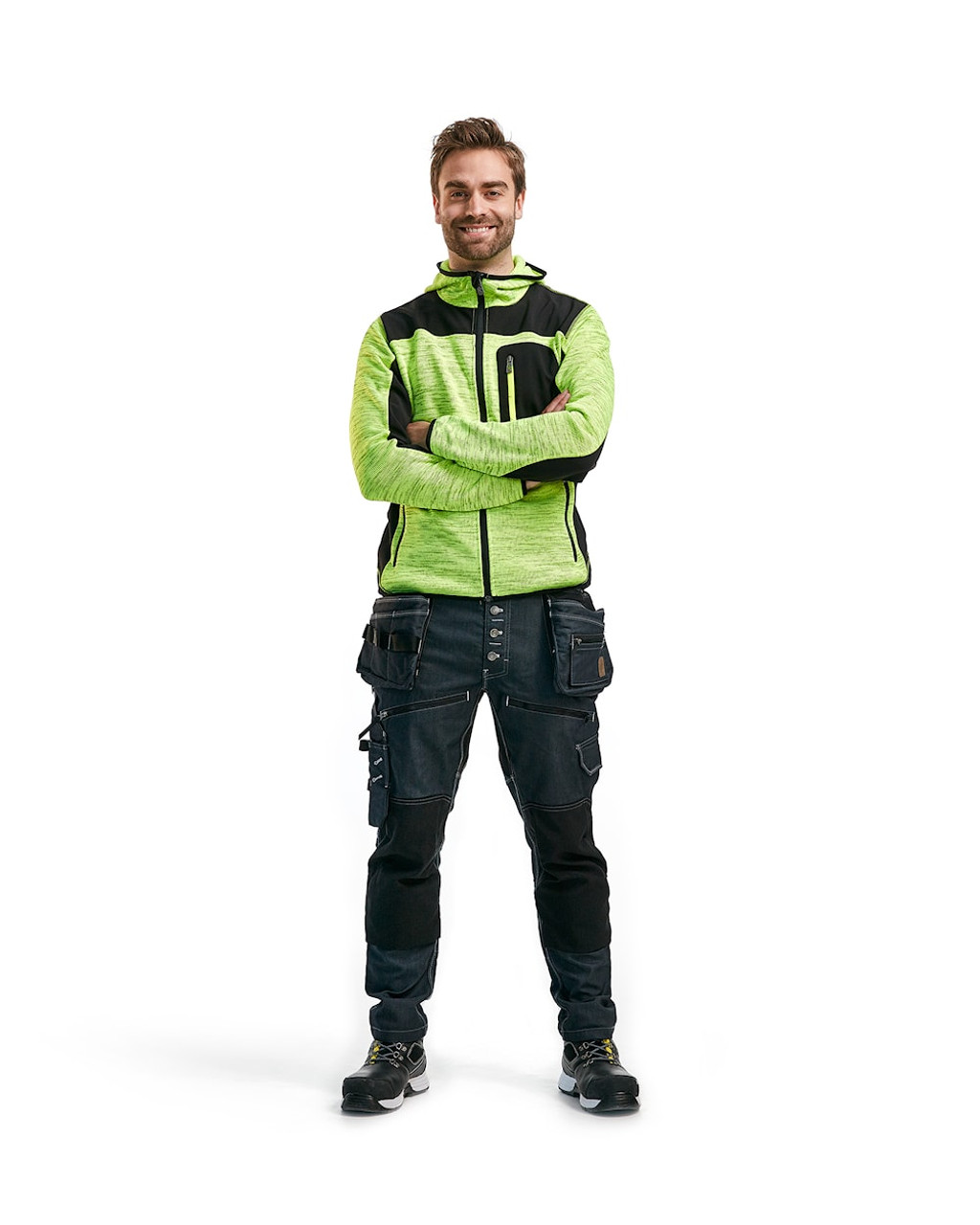 BLAKLADER Polyester High Vis Yellow  Hoodie  for Electricians that have Full Zip  available in Australia and New Zealand
