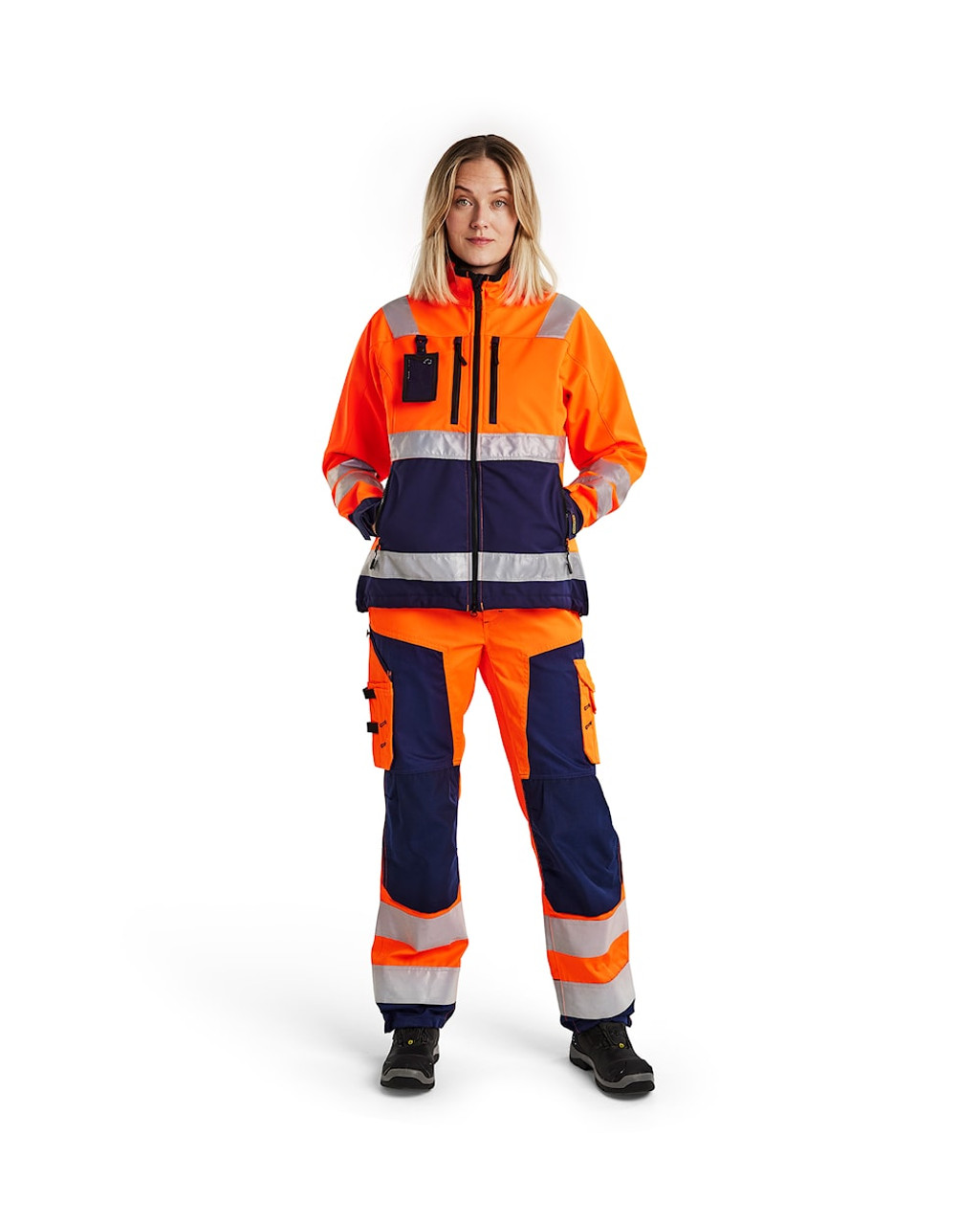 BLAKLADER Jacket | 4902 Womens High Vis Orange /Navy Blue Jacket with Reflective Tape in Softshell
