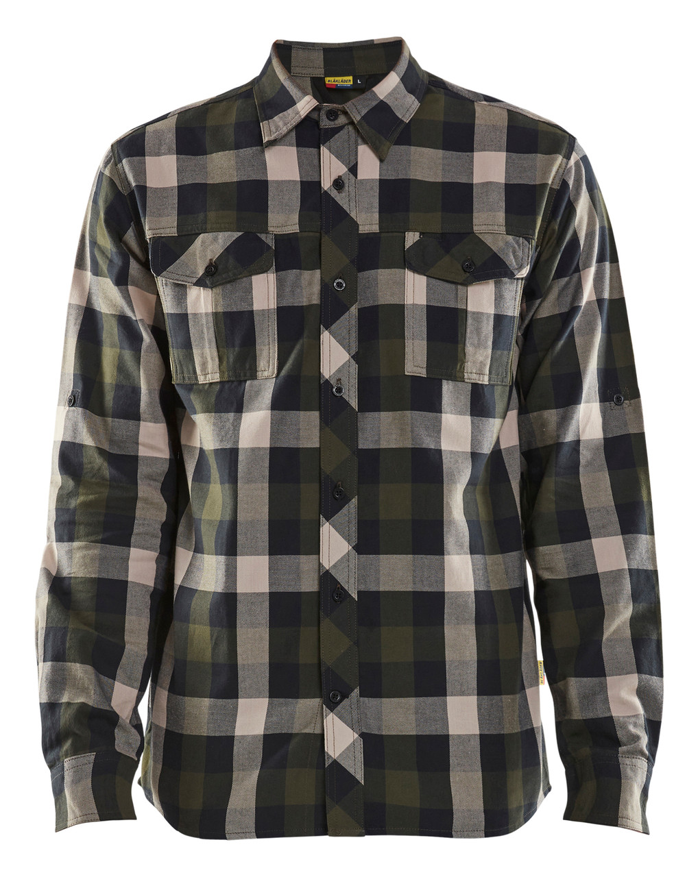 Discover the BLAKLADER 3299 Men's Olive Green/Black Long Sleeve Flannel Shirt, a comfortable and stylish option for work and leisure.